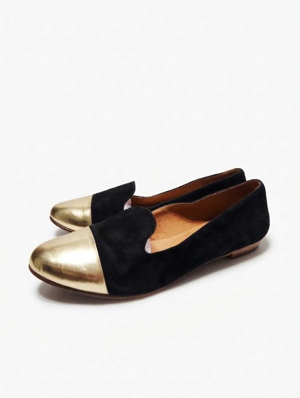 Madewell Black Suede Flats with Gold Cap Toe Size 8
